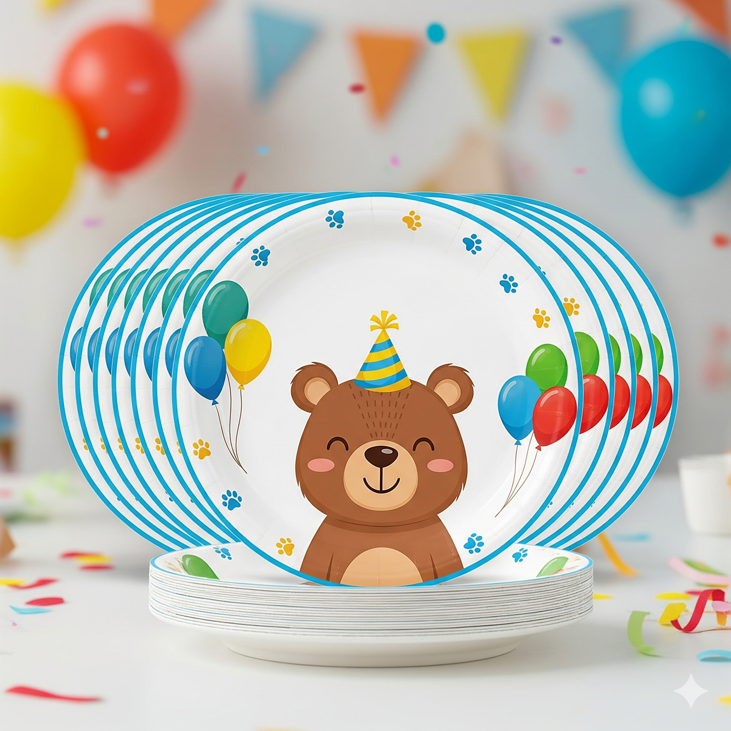 Cartoon Bear Disposable Paper Tableware Set - Kids Party Plates