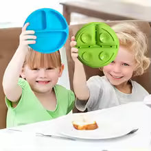 Adorable Silicone Baby Feeding Plate with Suction - Cute Smile Face Toddler Tableware for Easy Mealtime!