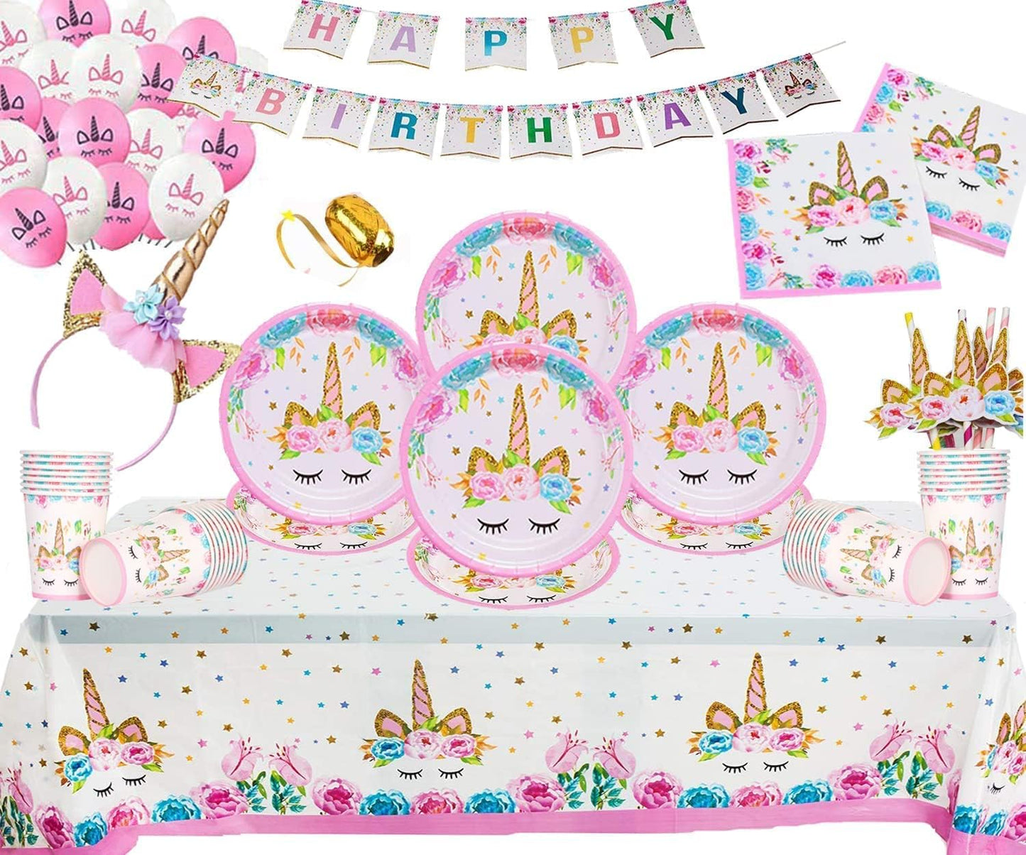 Magical Unicorn Birthday Party Tableware Set - Plates, Cups & Banner for Girls - Ideal Baby Shower Gift!