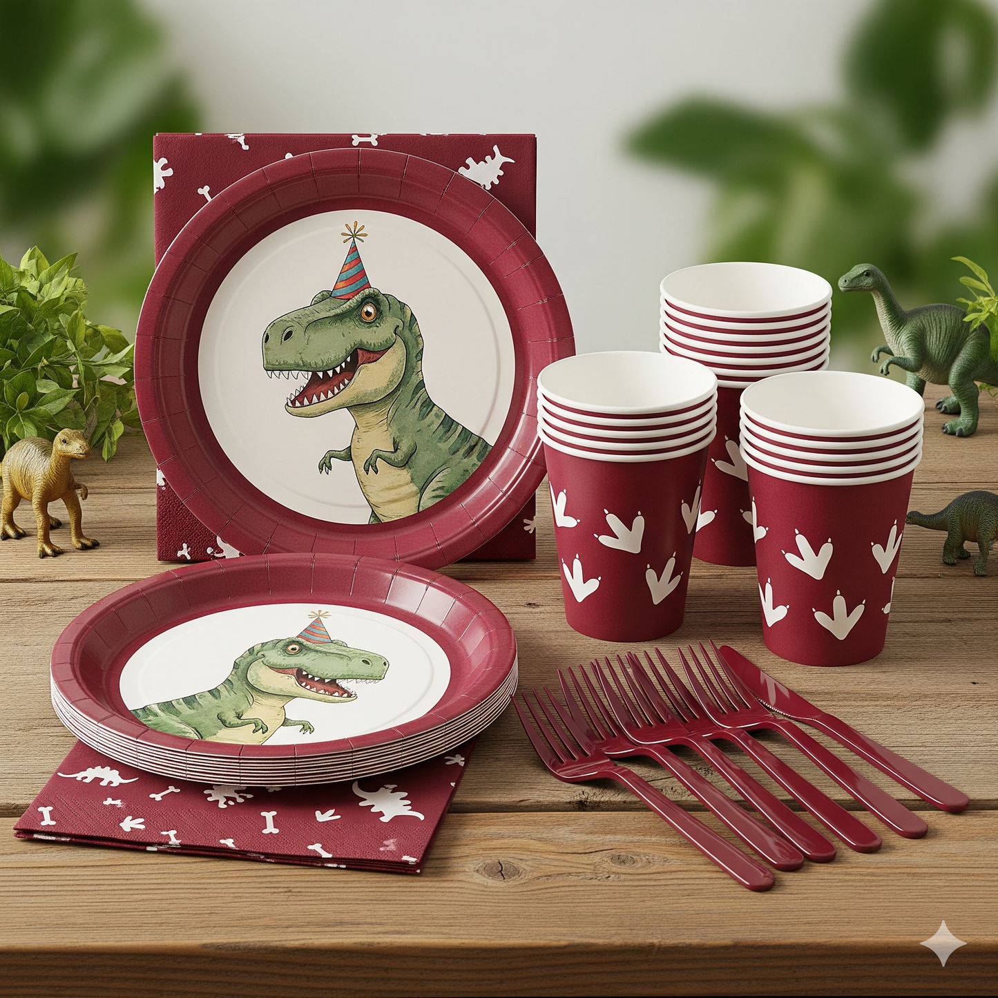 Dinosaur-Themed Birthday Party Disposable Tableware Set - Plates, Cups, Napkins & Tablecloth for Kids' Celebrations and Baby Showers