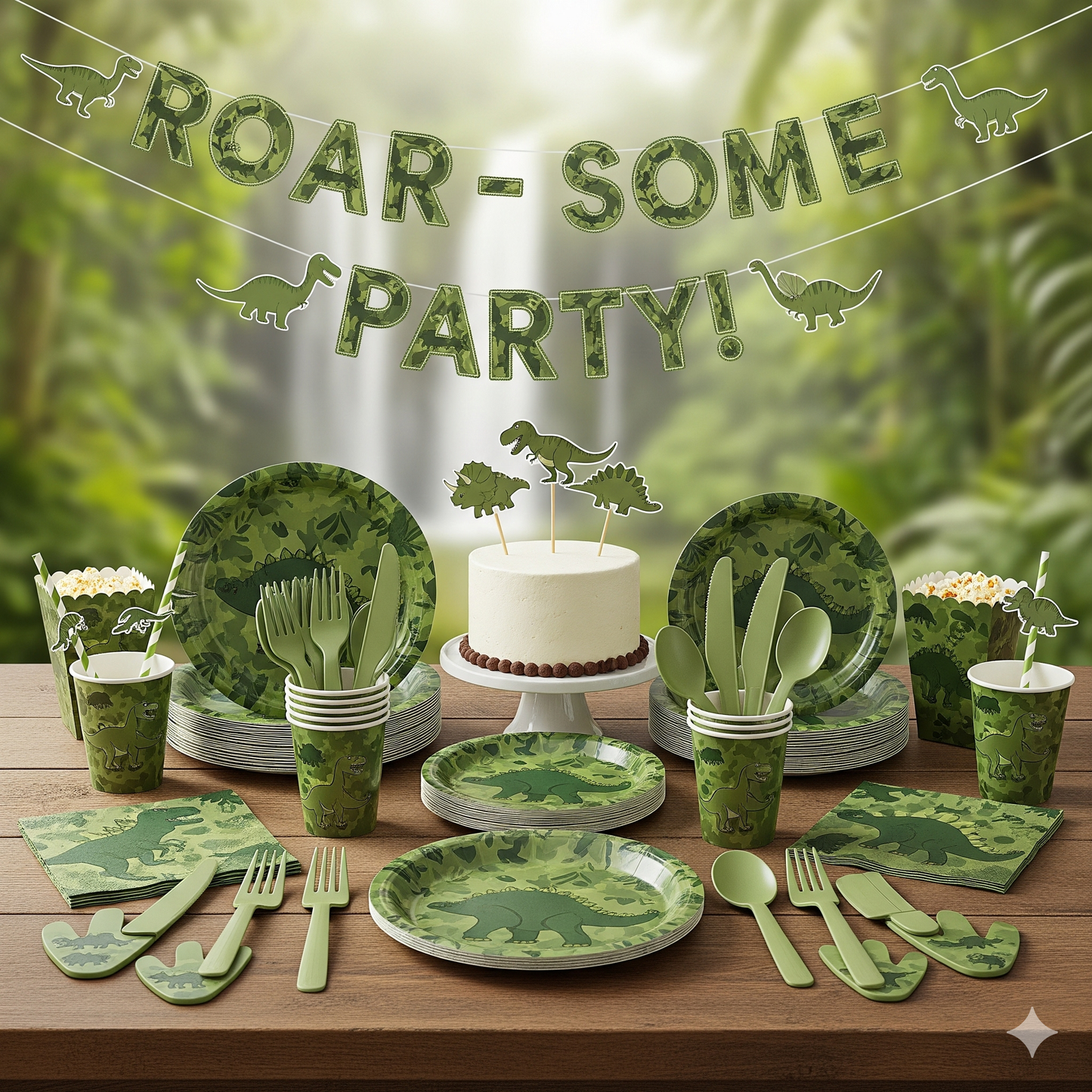 Dinosaur-Themed Birthday Party Disposable Tableware Set - Plates, Cups, Napkins & Tablecloth for Kids' Celebrations and Baby Showers