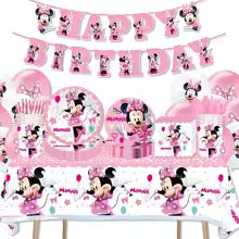 Minnie Mouse Birthday Party Essentials: Disposable Tableware, Balloons, Cups, Plates, and Tablecloth for a Magical Celebration!