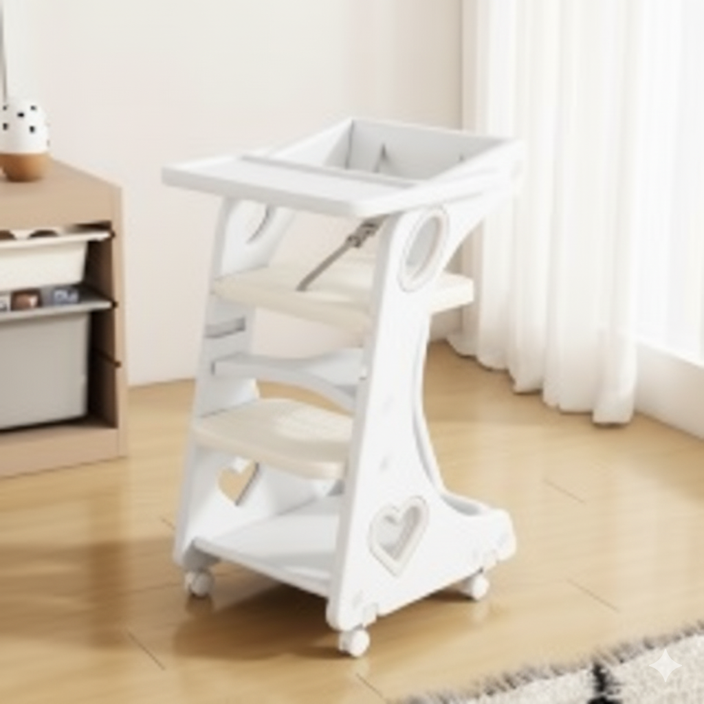 White rolling cart with shelves in a room setting