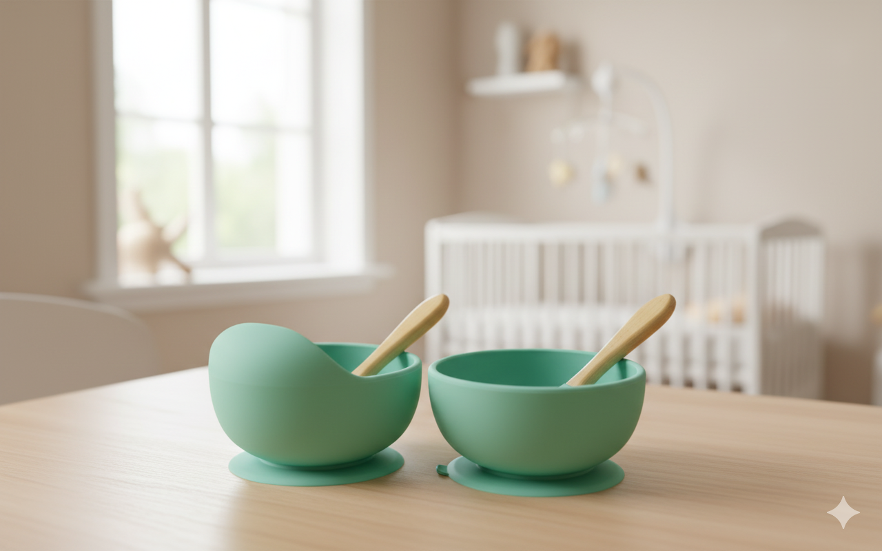 Vibrant Silicone Baby Feeding Bowl Set with Spoon - Waterproof and Easy Mealtime Solution!