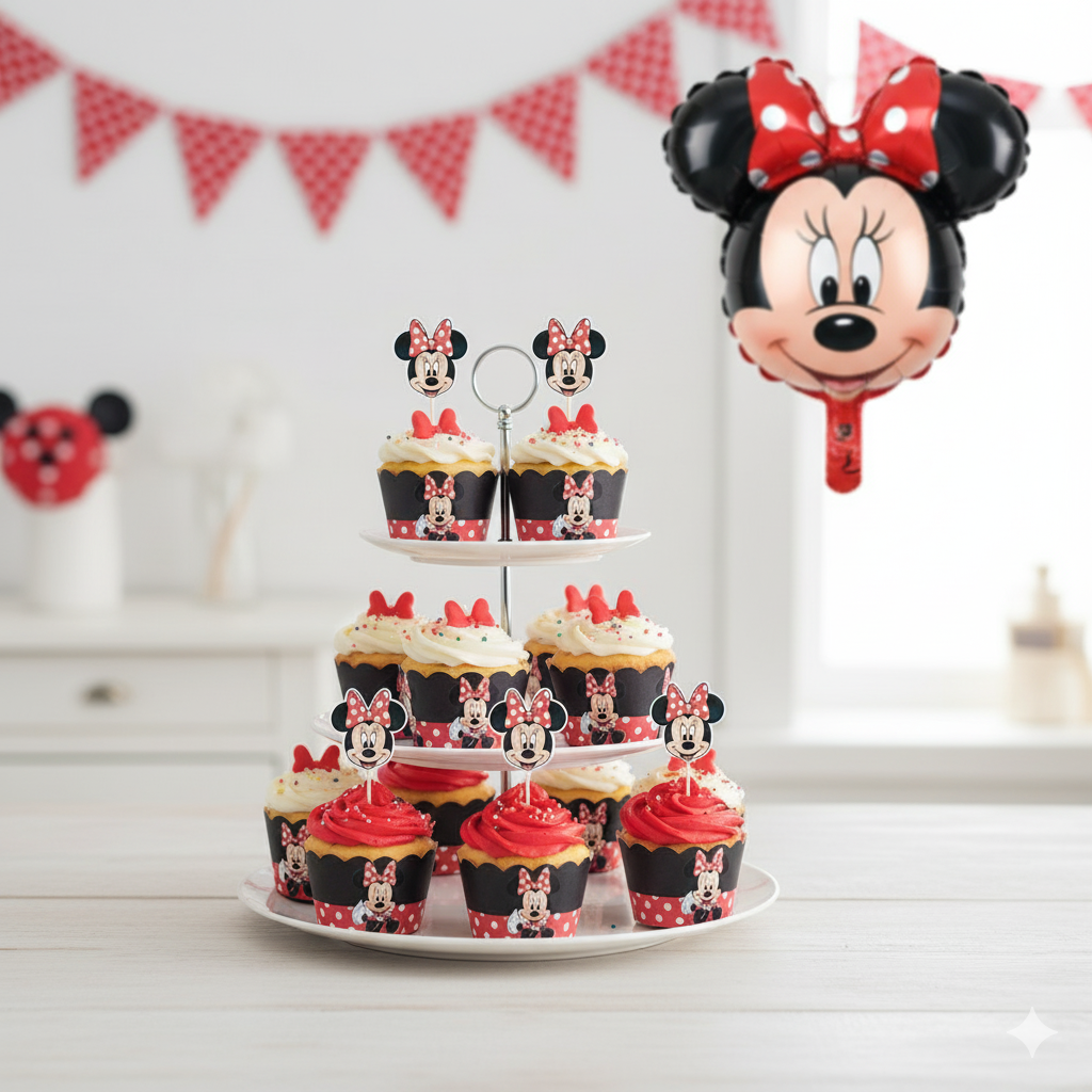 Minnie Mouse Birthday Party Essentials: Disposable Tableware, Balloons, Cups, Plates, and Tablecloth for a Magical Celebration!