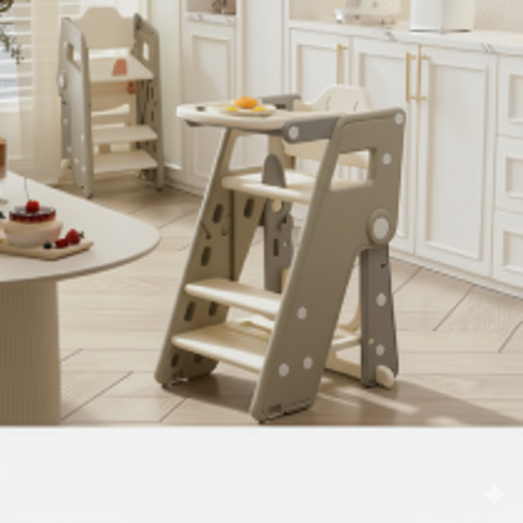 SixTree Two-in-One Foldable & Portable Children's High Chair & Bench - All-in-One Plastic Furniture for Ages 0-6