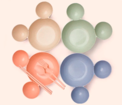 Adorable 3-Piece Cartoon Baby Bowl Set - Eco-Friendly Wheat Straw Dinnerware for Kids with Bowknot Design, Includes Plate, Spoon, and Fork