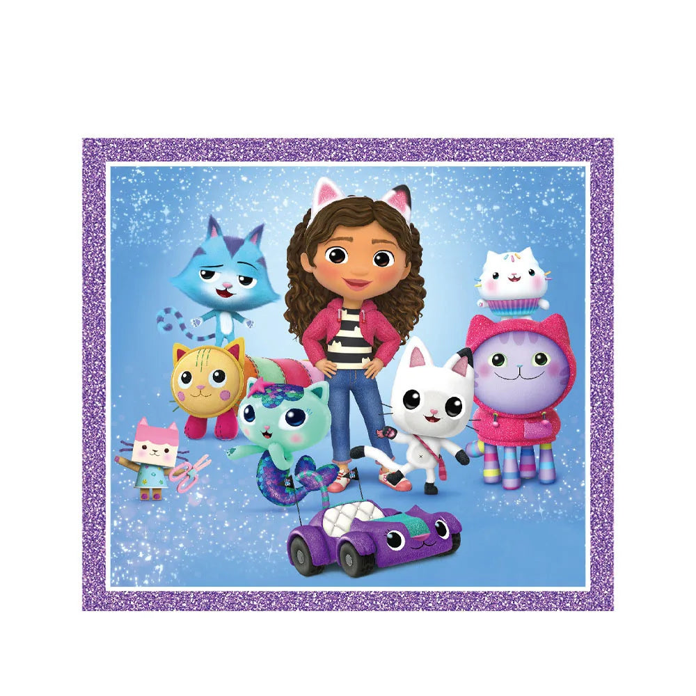 Cartoon character with animal companions on a blue background