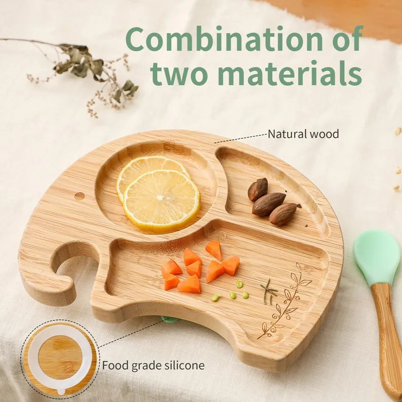 Wooden tray with food items on a light background