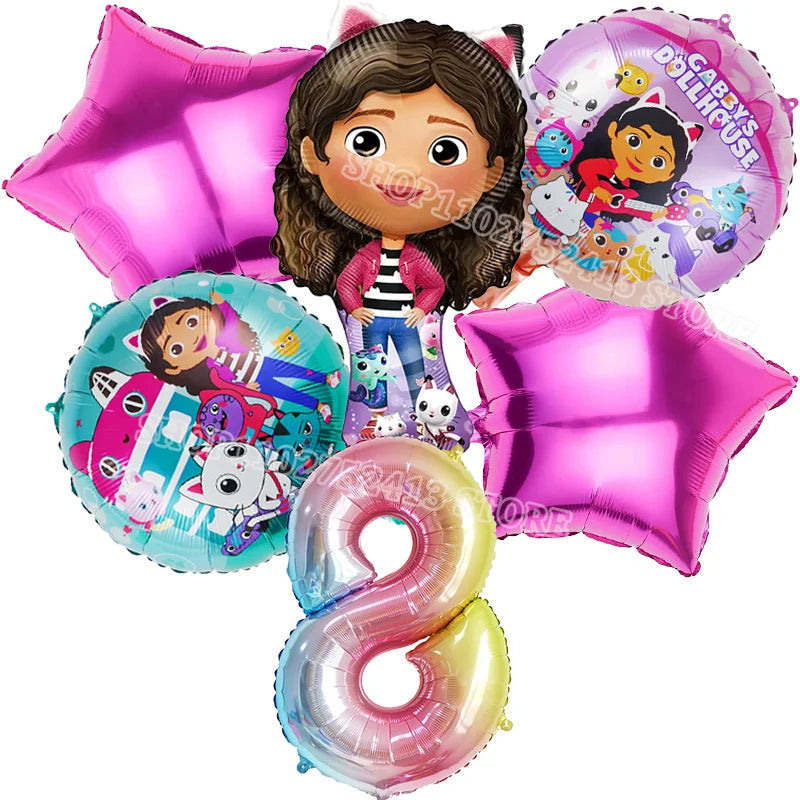 Set of Dora the Explorer-themed balloons including a number 8 and character face