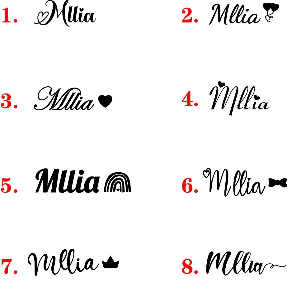 Various styles of 'Mllia' logo with different design elements on a white background