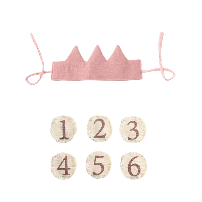 Pink crown and wooden numbers on a white background