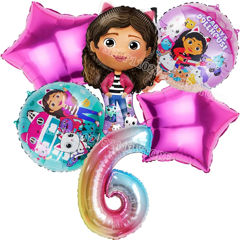 Set of Dora the Explorer-themed balloons with a number 6 balloon on a white background