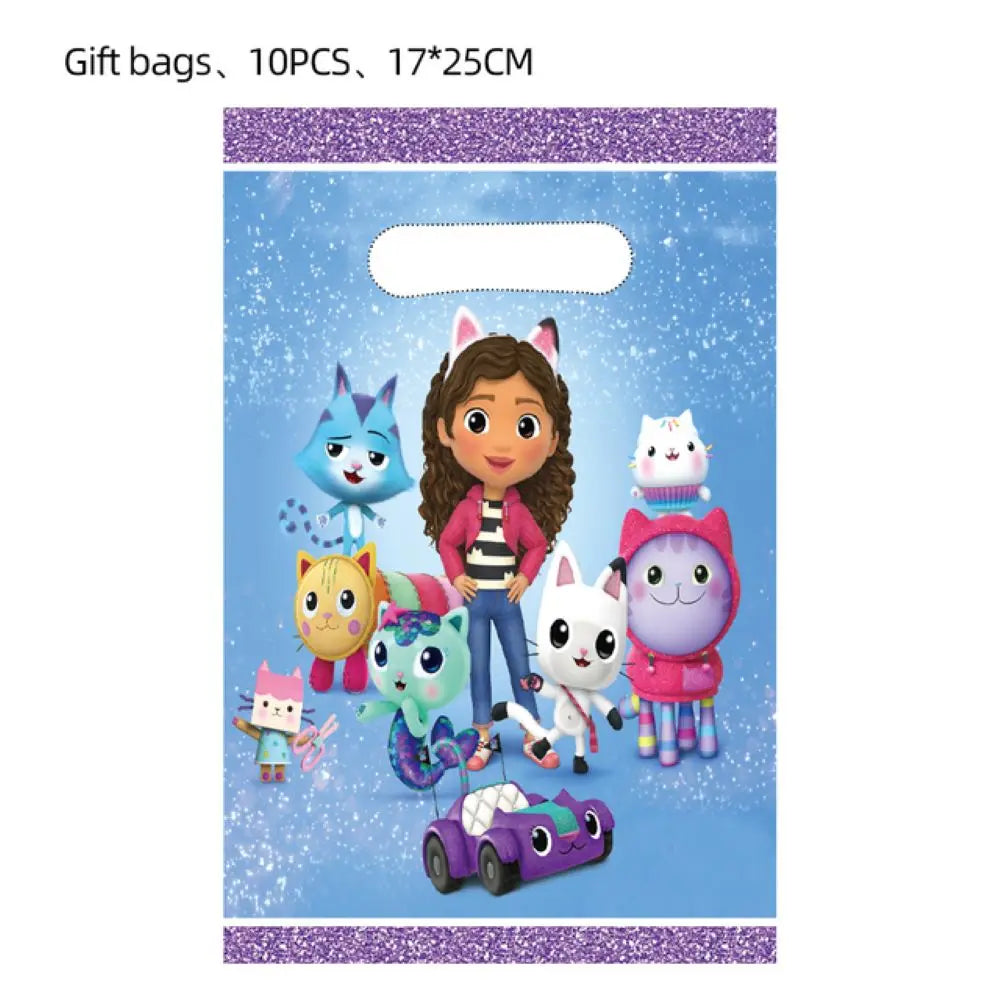 Gift bag with cartoon characters on a blue background