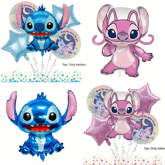 Two sets of cartoon character balloons, one blue and one pink, on a white background.