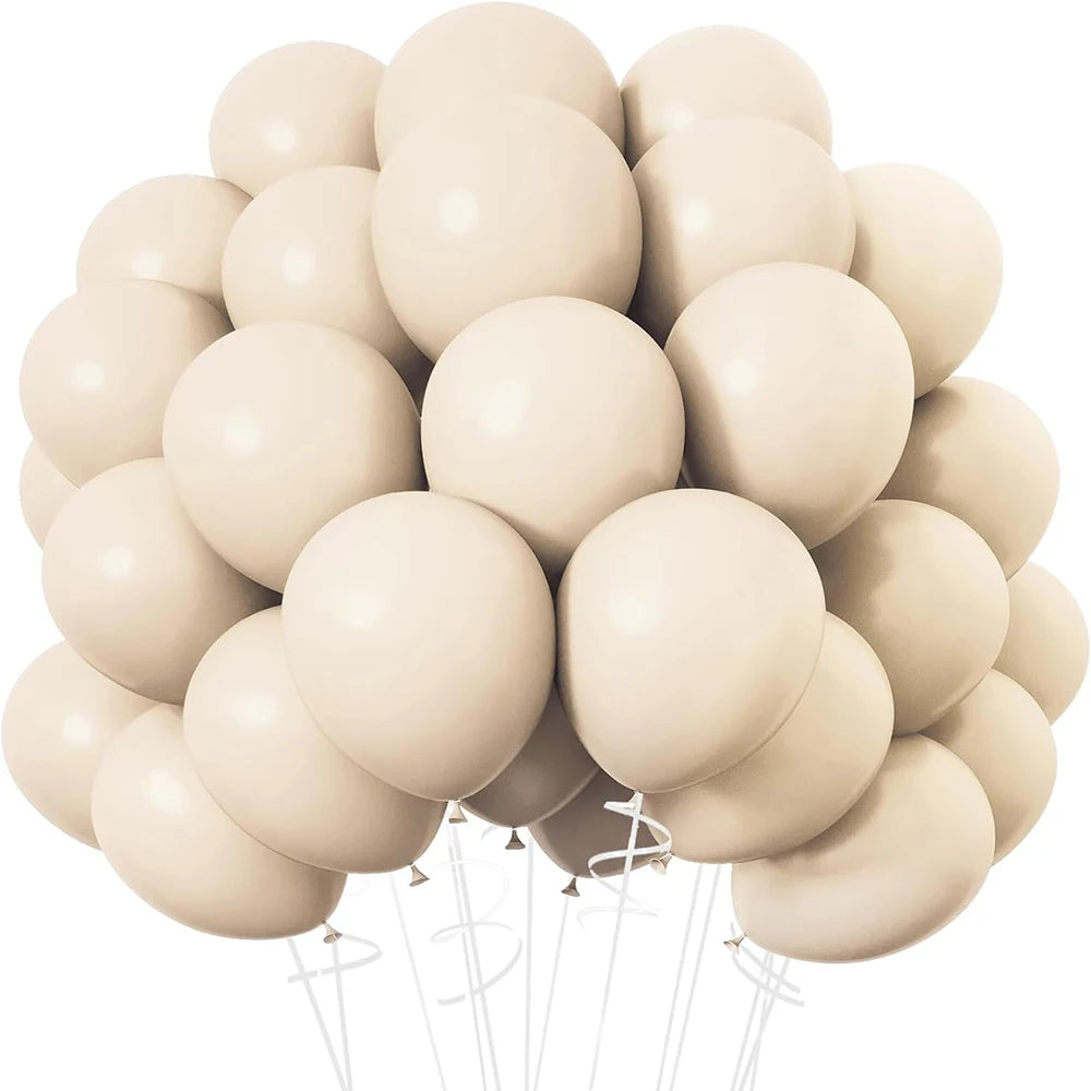 Beige balloons on a white background
