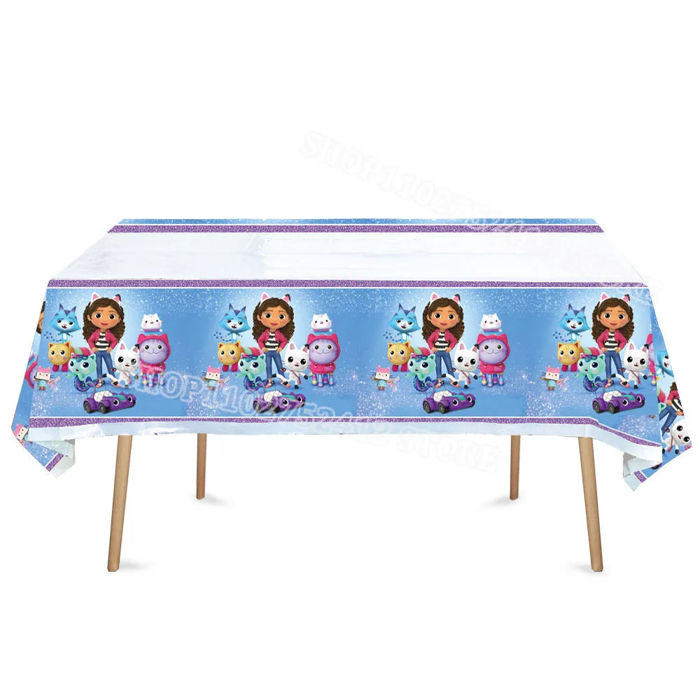 Tablecloth with cartoon character design on a white background