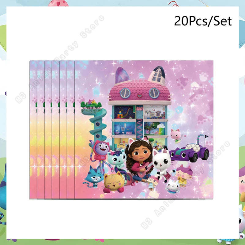 Packaging for 20 cartoon-themed items with a colorful castle and characters on a pink background.