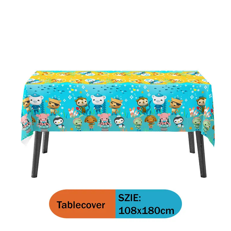 Tablecloth with cartoon character design on a white background