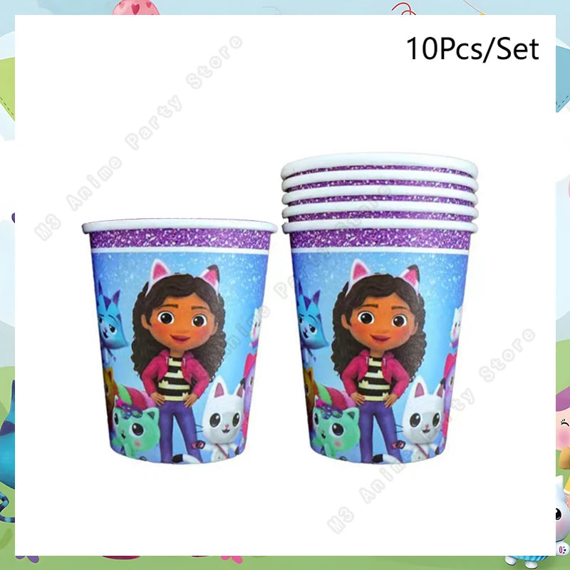 Make your child’s celebration magical with the Gabbys Dollhouse Party Tableware Set. Featuring adorable cat-themed designs, this complete disposable kit offers coordinated plates, cups, and napkins for a fun, colorful, and easy-to-clean party setup.
