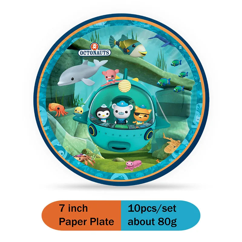 Octonauts-themed paper plate with characters and underwater scene