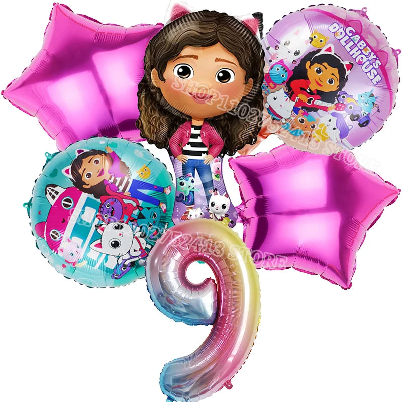 Set of Dora the Explorer-themed balloons with a number 9 on a white background