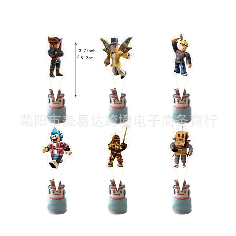 Set of small figurines on stands with measurements indicated
