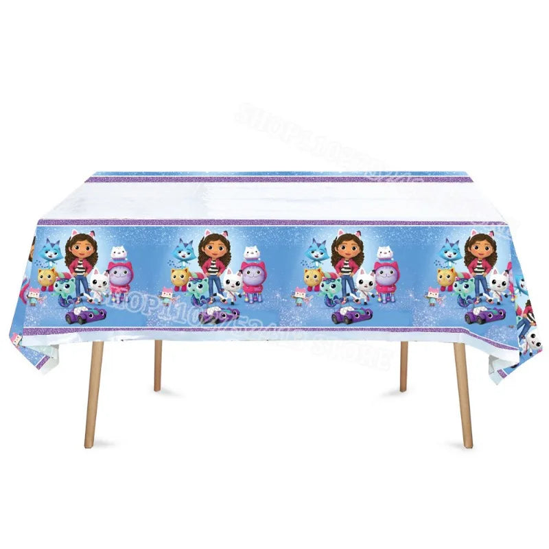 Tablecloth with cartoon character design on a white background