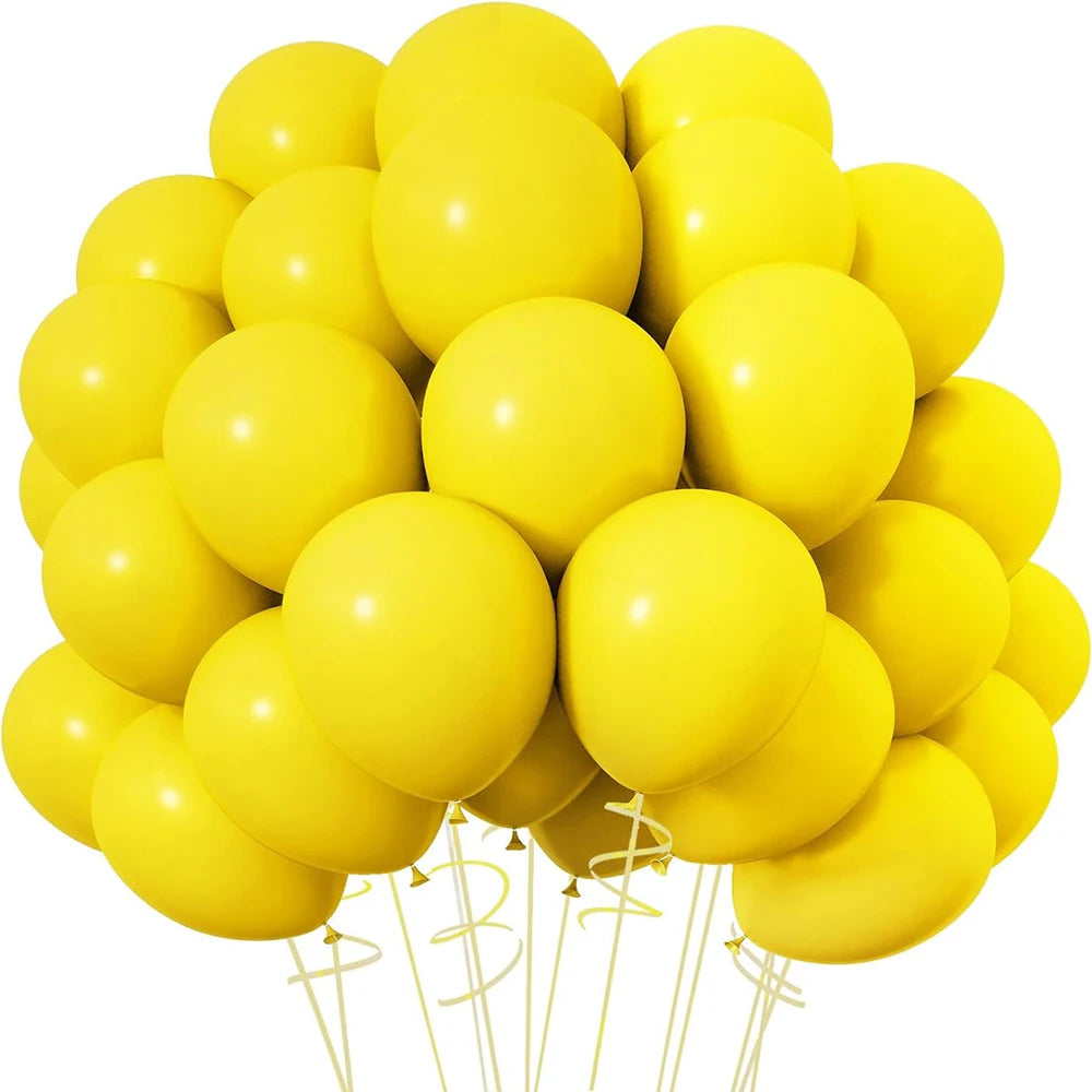 Bunch of yellow balloons on a white background