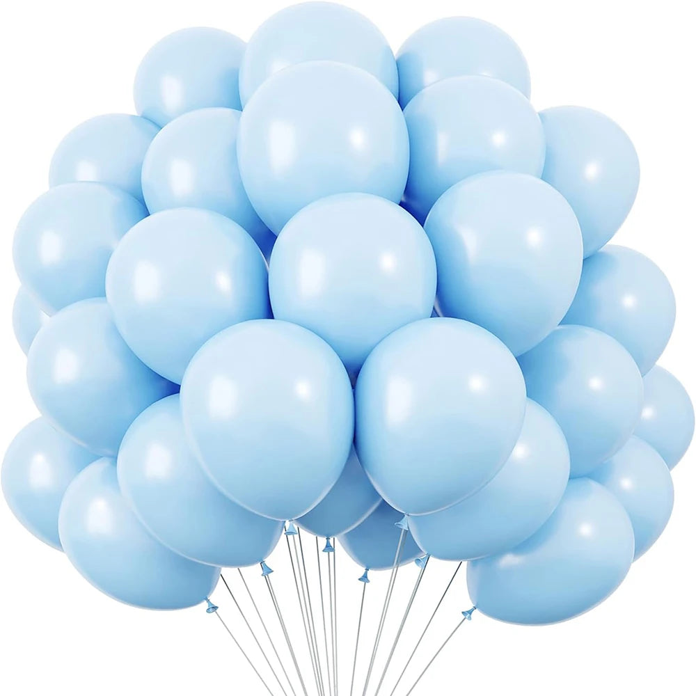 Bunch of light blue balloons on a white background