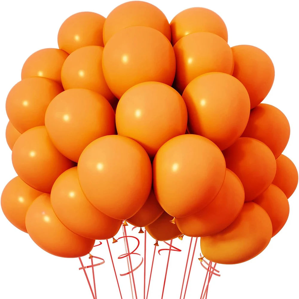 Bunch of orange balloons on a white background