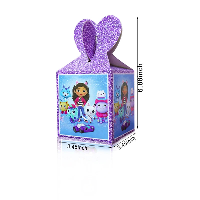Purple glittery gift box with Dora the Explorer design on a white background