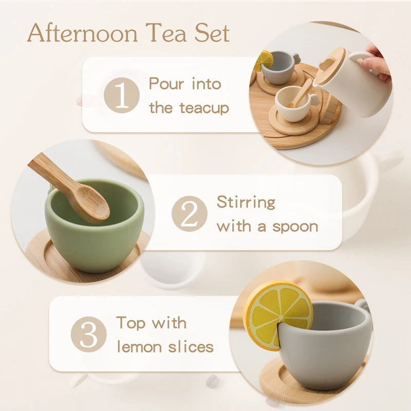 Afternoon tea set with teacup, spoon, and lemon slices on a white background