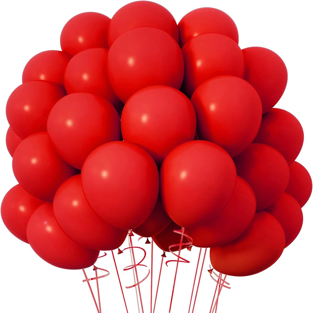 Bunch of red balloons on a white background