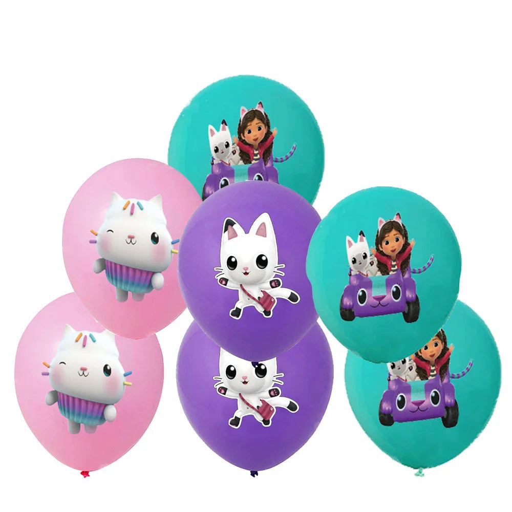 Set of balloons with cartoon characters on a white background