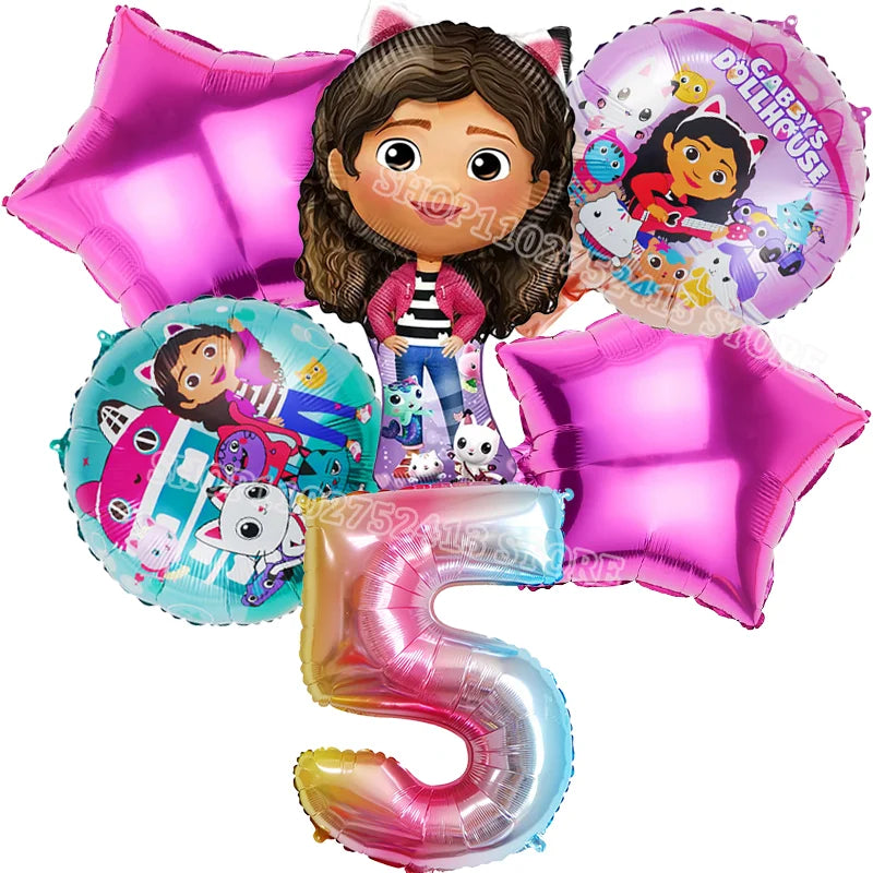 Balloon set with Dora the Explorer character and number 5 balloon on a white background