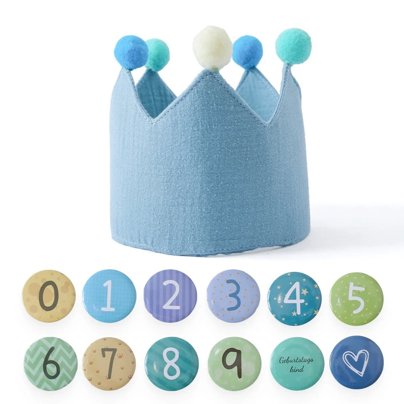 Blue children's crown with colorful numbers on a white background