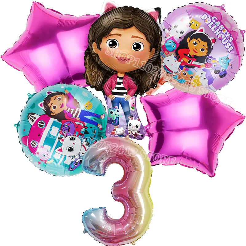 Set of balloons featuring a character and number '3' on a white background