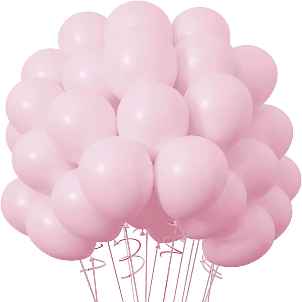 Bunch of pink balloons with a white background