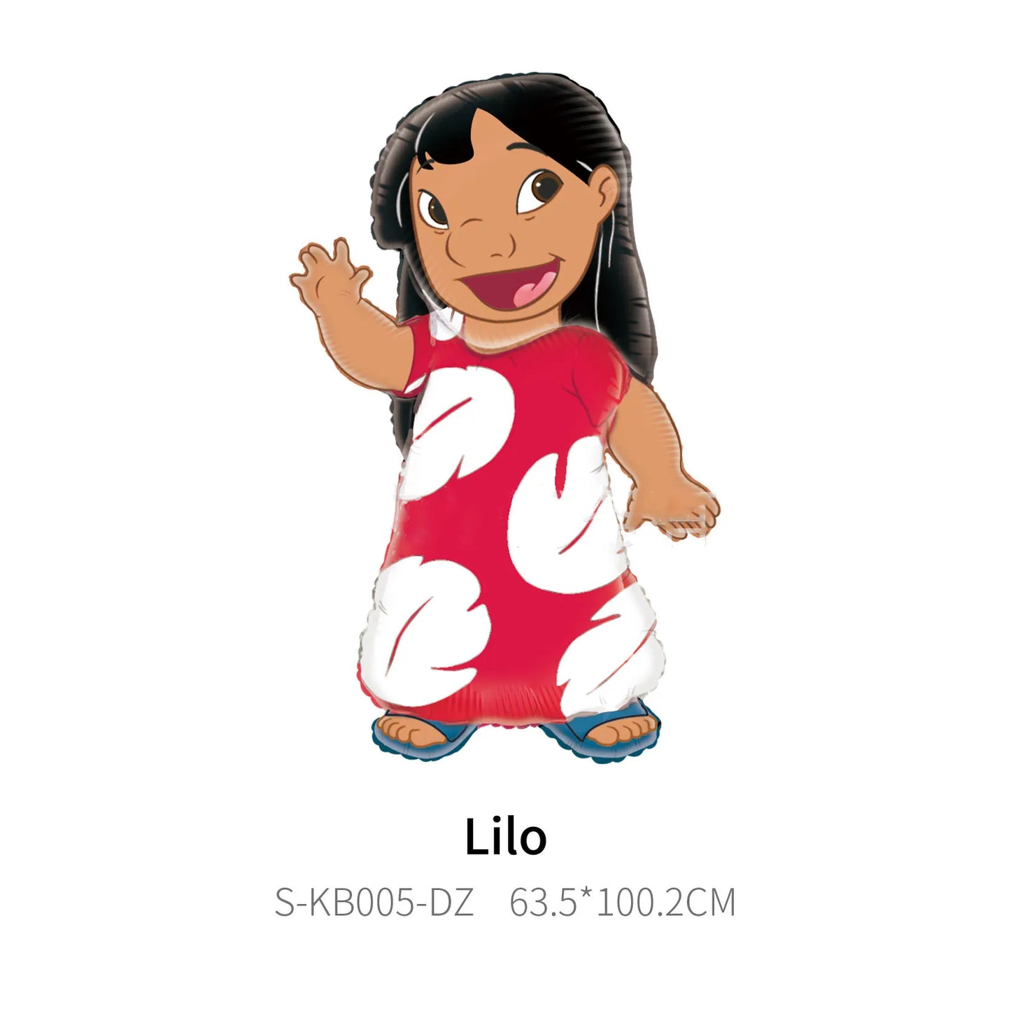 Toy figure of a character in a red dress with white flowers on a white background