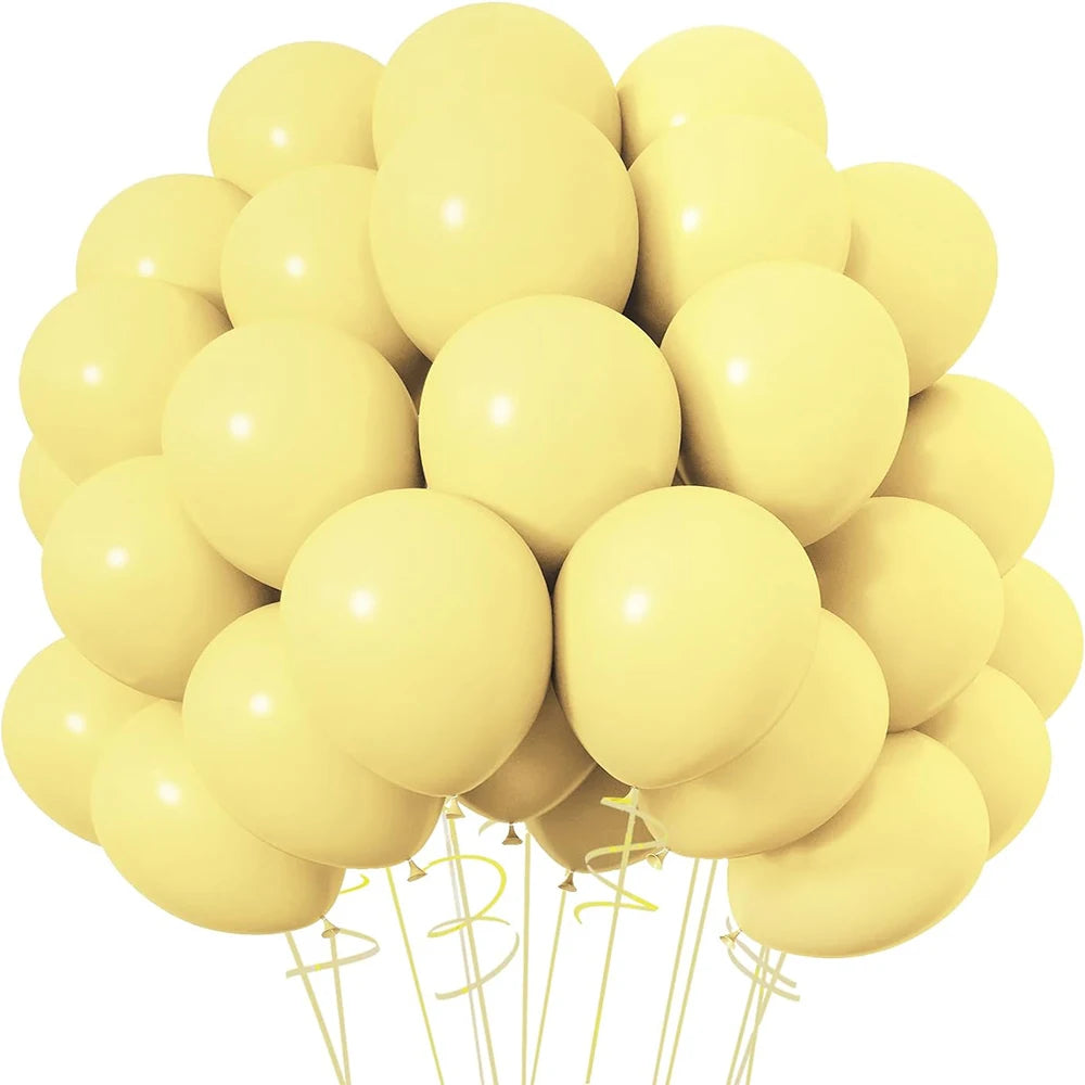 Bunch of yellow balloons on a white background