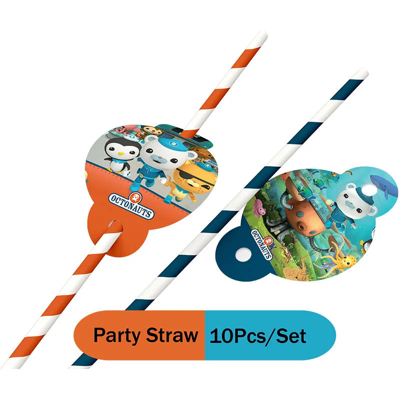 Party straws with Octonauts design on a white background