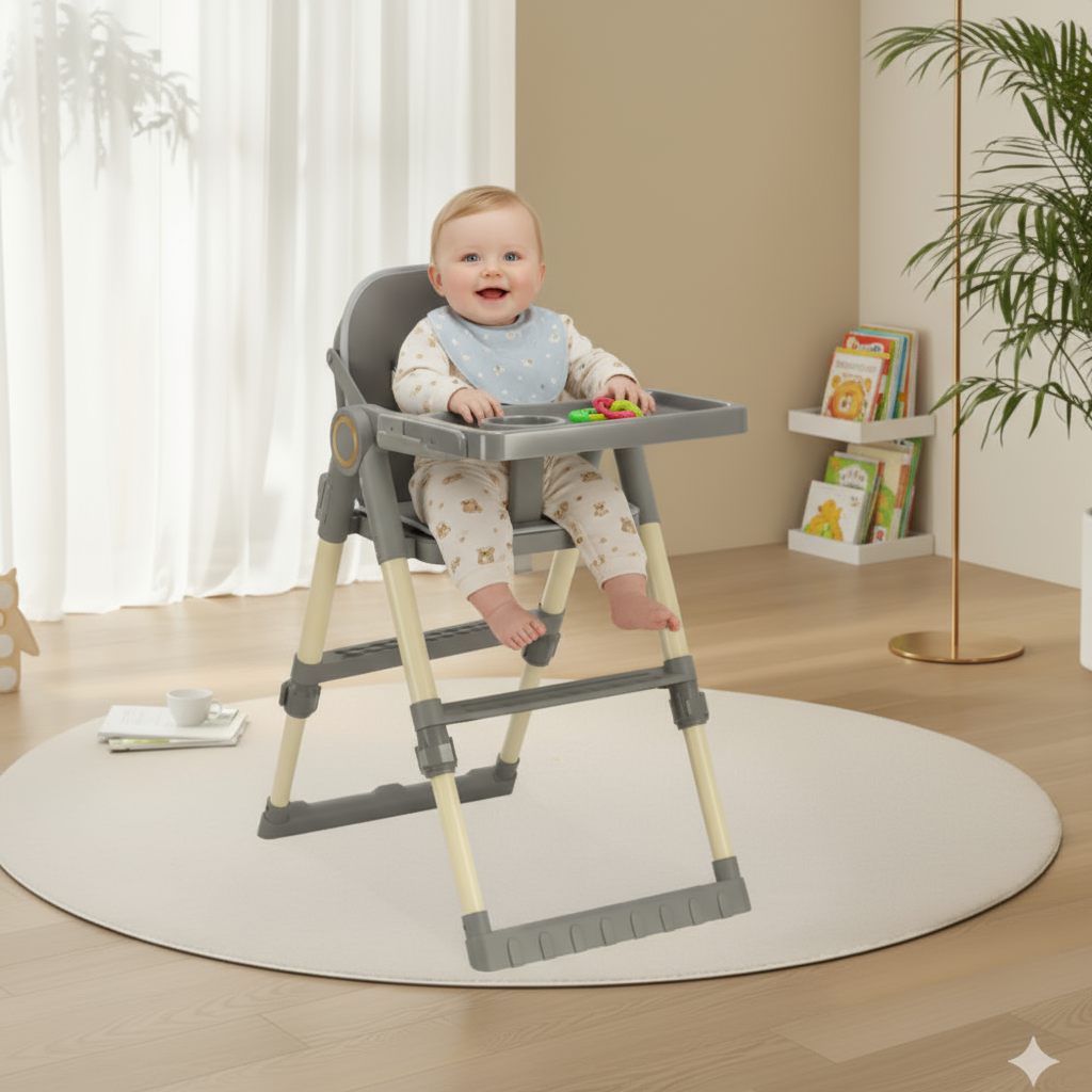 KonaTot High-Legged Baby Feeding Chair - Adjustable & Foldable Infant Seating for Ages 3 to 36 Months