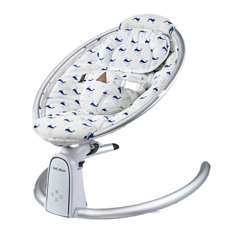 Baby swing with blue whale pattern on a white background