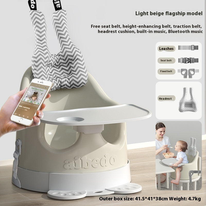 Baby seat with smartphone app interface and additional features highlighted