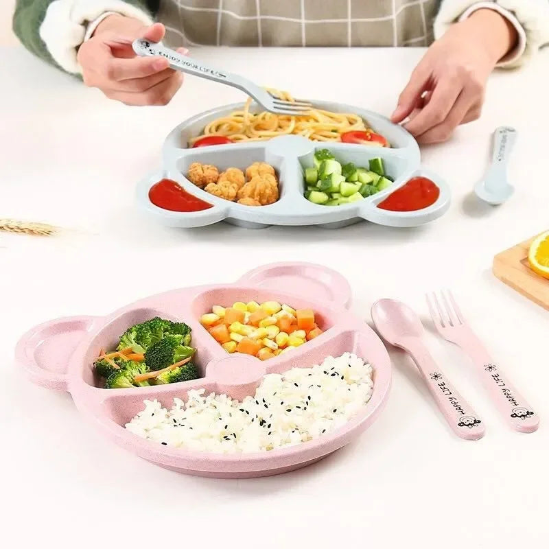 Delightful 3-Piece Baby Feeding Set - Adorable Cartoon Bear Bowl, Spoon & Fork for Joyful Mealtimes!