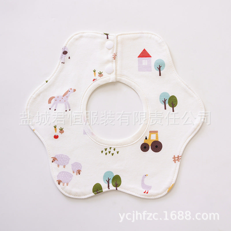 Baby bib with cartoon designs on a white background