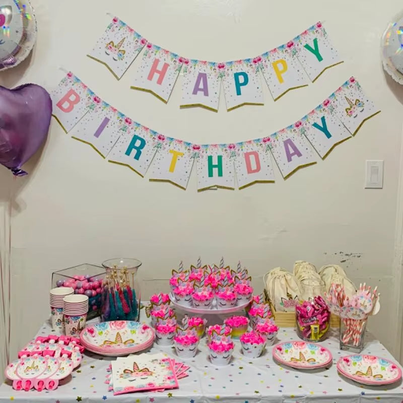 Magical Unicorn Birthday Party Tableware Set - Plates, Cups & Banner for Girls - Ideal Baby Shower Gift!