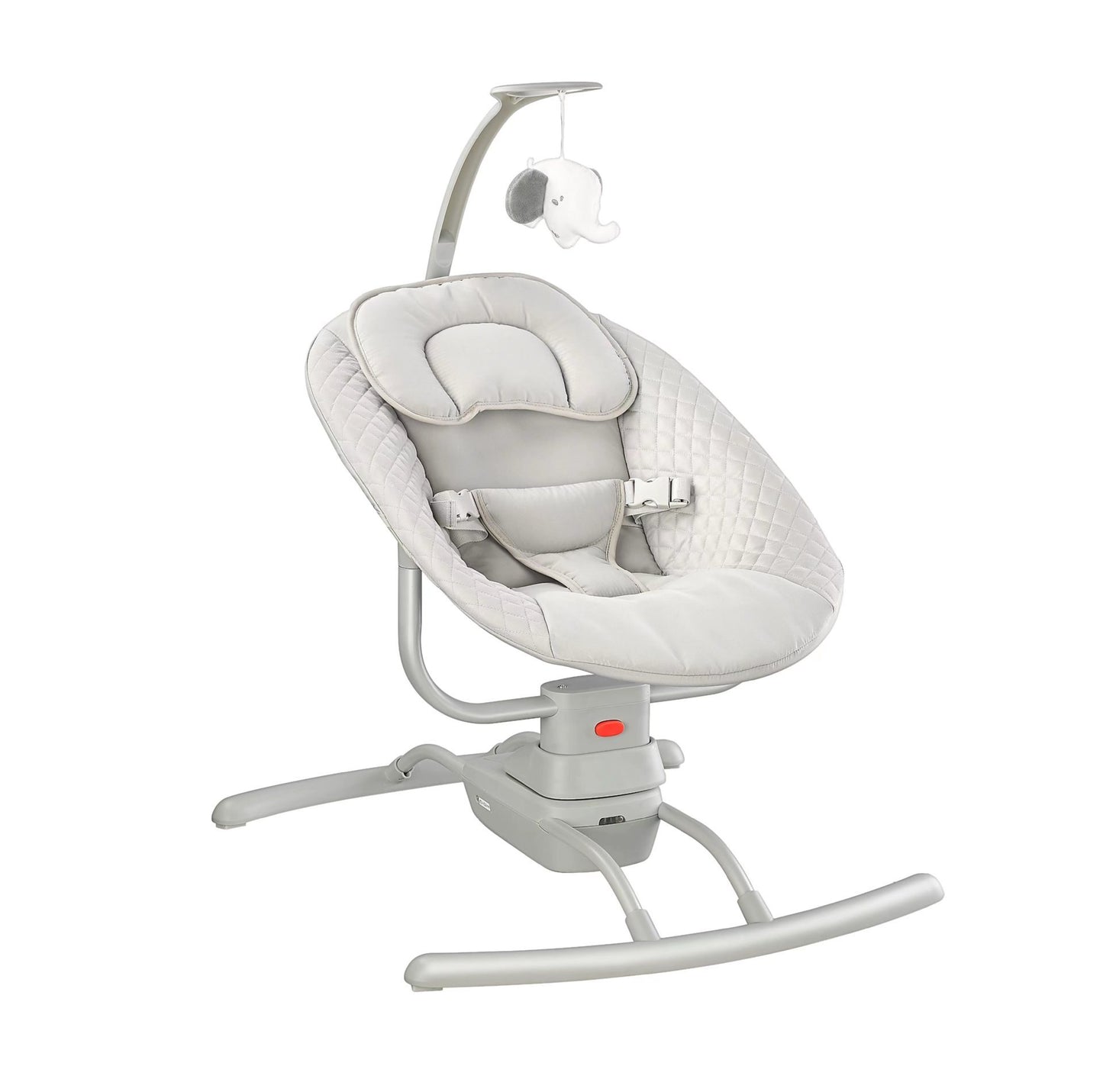 White baby swing with quilted design on a white background