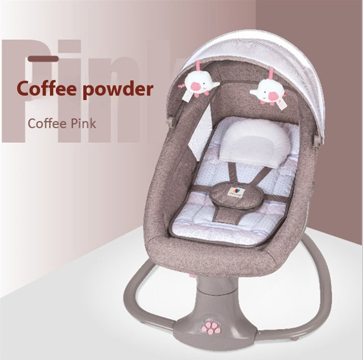 Baby swing with 'Coffee Powder' color option on a plain background
